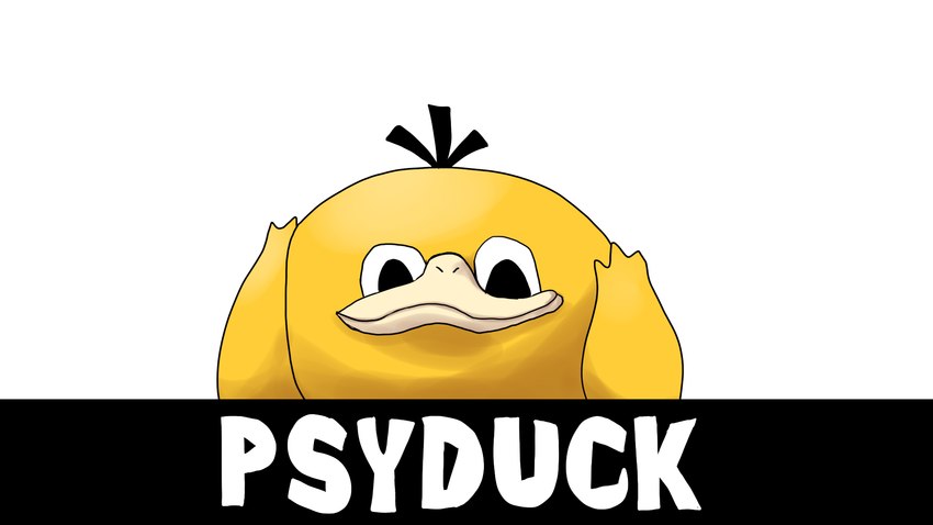 ambiguous_gender beak black_eyes black_hair feral hair looking_at_viewer simple_background solo white_background yellow_body ergomancy nintendo pokemon dolan generation_1_pokemon pokemon_(species) psyduck 16:9 hi_res widescreen