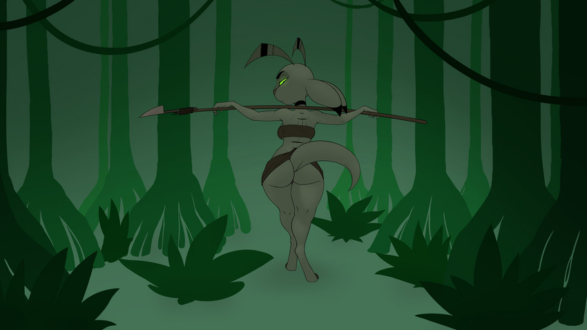 anthro breasts butt clothed clothing digitigrade female forest genitals head_crest jungle looking_at_viewer looking_back melee_weapon neckband neckwear outside plant polearm pussy raised_tail shrub solo spear stripes tail tail_under_skirt tail_upskirt tree tribal upskirt weapon wide_hips yellow_sclera kabrro kila_ilo kila_ilo_(character) alien jukani mammal 16:9 4k absurd_res digital_media_(artwork) hi_res wallpaper widescreen