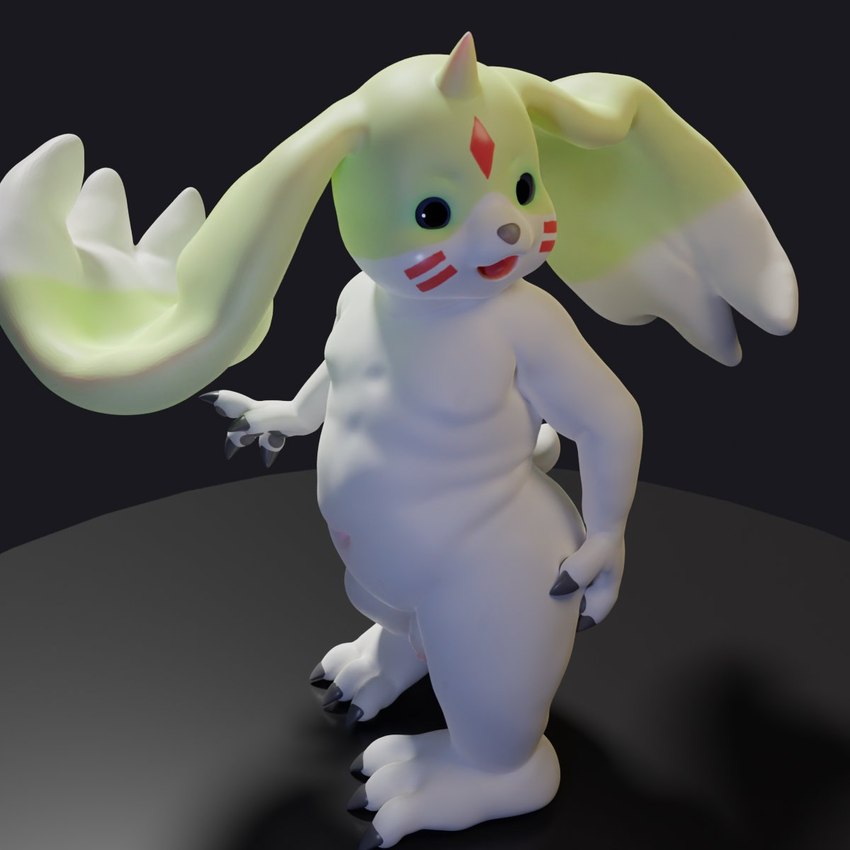 anthro beady_eyes belly claws flaccid fur genitals long_ears male navel nude overweight overweight_male penis solo white_body white_fur apluss bandai_namco digimon digimon_(species) gargomon 1:1 3d_(artwork) digital_media_(artwork) hi_res