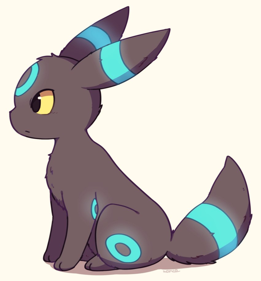 ambiguous_gender bioluminescence black_body black_fur feral fur glowing quadruped simple_background sitting solo white_background yellow_eyes inukami_hikari nintendo pokemon eeveelution generation_2_pokemon pokemon_(species) shiny_pokemon umbreon hi_res shaded