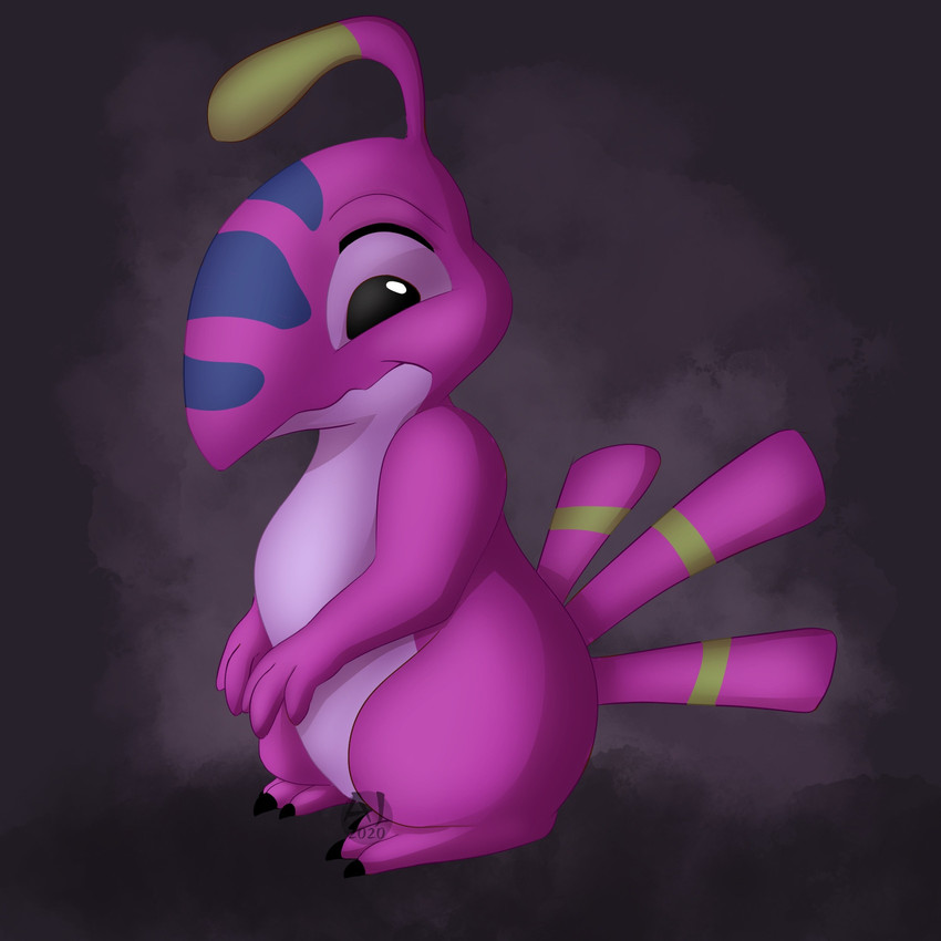 3_toes antennae_(anatomy) black_claws black_eyes claws dipstick_antennae facial_markings feet forehead_markings grey_background head_markings looking_aside looking_at_viewer markings multicolored_antennae purple_body simple_background solo standing toe_claws toes bamboo_grove_(artist) disney lilo_and_stitch lax_(lilo_and_stitch) alien experiment_(lilo_and_stitch) 1:1 2020 hi_res watermark