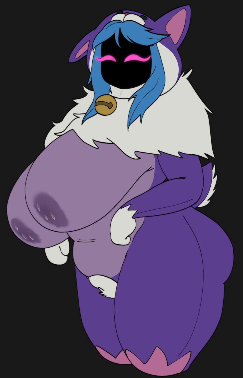 anthro bell big_breasts big_butt blue_hair bodily_fluids breasts butt clothing dipstick_limbs eyelashes female female_anthro fur grey_background hair huge_breasts lactating lactating_through_clothing looking_at_viewer milk navel_outline neck_tuft obscured_face onesie pink_eyes purple_body purple_clothing purple_fur pussy_cutout shadow_face simple_background slightly_chubby solo thick_thighs tuft wet wet_clothing white_body white_fur wide_hips ryukinoodle league_of_legends riot_games tencent kindred_(lol) lamb_(lol) woof_and_the_lamb_kindred bovid caprine mammal sheep 2023 absurd_res digital_drawing_(artwork) digital_media_(artwork) hi_res