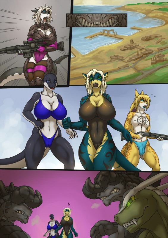 anthro armor beach big_breasts bikini blue_eyes bodily_fluids breasts bulge camel_toe claws cleavage clothed clothing ear_piercing elbow_fin fangs female femboy floppy_ears genital_fluids genitals green_eyes group gun hair holding_gun holding_object holding_ranged_weapon holding_weapon horn huge_breasts imminent_rape leotard long_ears male male/female midriff navel one-piece_swimsuit open_mouth outside piercing precum precum_through_clothing pussy ranged_weapon rifle sand scales seaside sharp_teeth shotgun sky smile speedo sport_swimsuit standing swimwear tail tattoo teeth tight_clothing tongue two-piece_swimsuit water weapon wet wet_clothing link2004 fallout microsoft oro_uinku cetacean cheetabbit cheetah deathclaw dolphin felid feline fish hybrid lagomorph leporid mammal marine oceanic_dolphin orca rabbit reptile scalie shark toothed_whale absurd_res comic hi_res