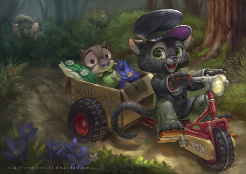 aged_down anthro being_watched bottomwear button_(fastener) clothing daww detailed_background flower green_eyes group hat headgear headlight headwear jacket looking_at_another male melanistic pants peeping plant plushie topwear tree tricycle vehicle wheel young young_anthro silverfox5213 disney zootopia doug_ramses emmitt_otterton renato_manchas bovid caprine domestic_sheep felid fish jaguar lontra mammal marine mustelid north_american_river_otter otter pantherine river_otter sheep digital_media_(artwork) digital_painting_(artwork)