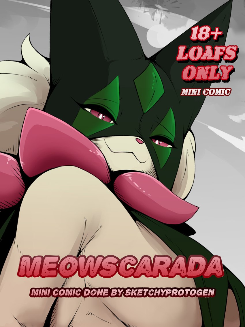 anthro blush breast_curtains breasts eyelashes female fur green_body green_fur looking_at_viewer looking_down multicolored_body pink_eyes side_boob side_view smile solo sketchy_protogen nintendo pokemon felid feline generation_9_pokemon mammal meowscarada pokemon_(species) absurd_res hi_res