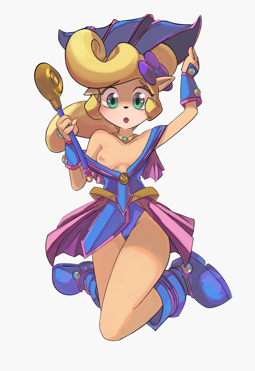 anthro breasts clothing cosplay costume ears_down female fur green_eyes nipples one_breast_out pivoted_ears solo brickshoes activision crash_bandicoot_(series) yu-gi-oh! coco_bandicoot dark_magician_girl bandicoot duel_monster mammal marsupial crossover hi_res