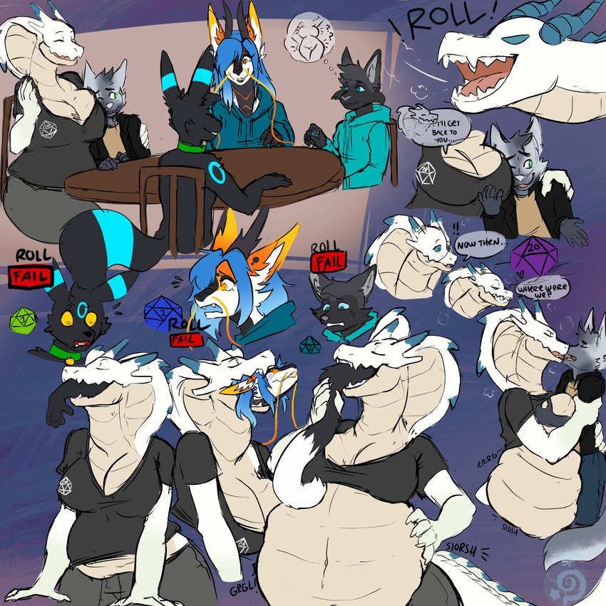 anthro anthro_pred belly big_belly blue_eyes blue_hair clothing collar dialogue digestion female female_pred fur green_eyes grey_body grey_fur group hair logo male multiple_prey open_mouth orange_body scales shirt tail text topwear vore whiskers white_body white_scales noeggissafe capcom dungeons_and_dragons hasbro monster_hunter mythology nintendo pokemon wizards_of_the_coast bow_(bowhuskers) celestine_(okzero) comet_(wolfywave) canid canine canis domestic_cat dragon eastern_dragon eeveelution felid feline felis generation_2_pokemon ivory_lagiacrus lagiacrus leviathan_(mh) mammal mythological_creature mythological_scalie pokemon_(species) scalie shiny_pokemon umbreon wolf 1:1 artist_logo english_text hi_res story story_in_description