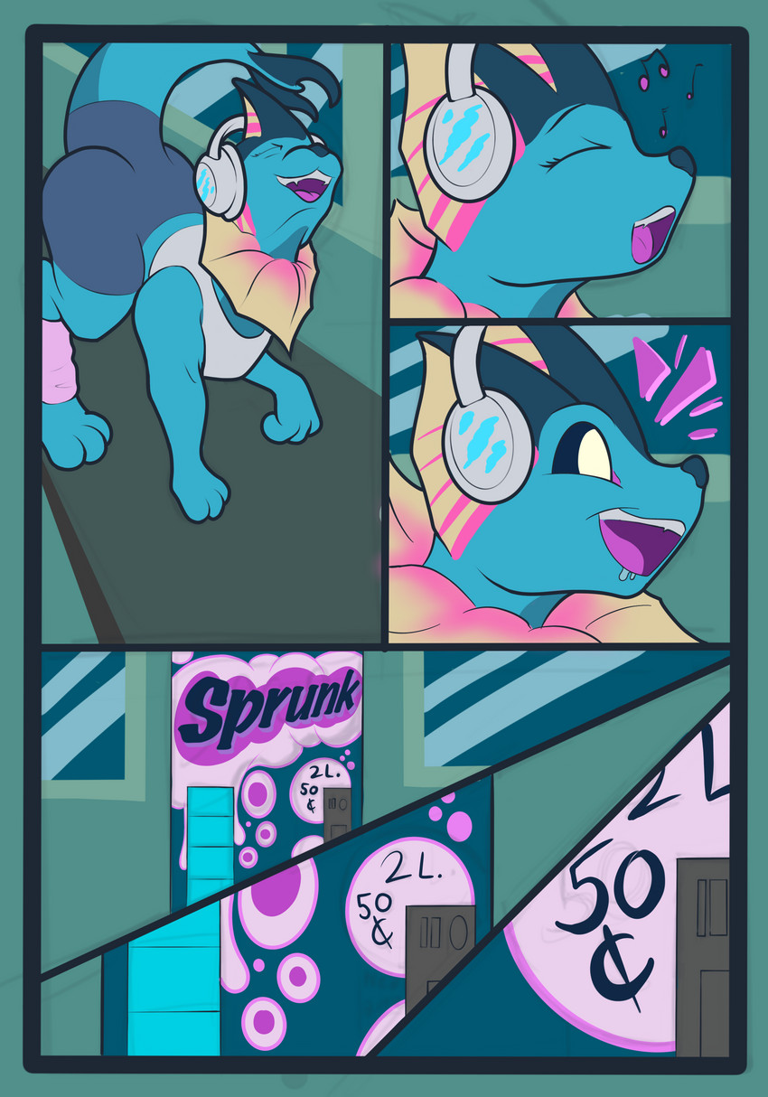 cassette_player clothing electronics female feral headphones outside public shirt sidewalk solo tank_top topwear vending_machine scaliepunk nintendo pokemon feegie eeveelution generation_1_pokemon pokemon_(species) vaporeon absurd_res comic hi_res