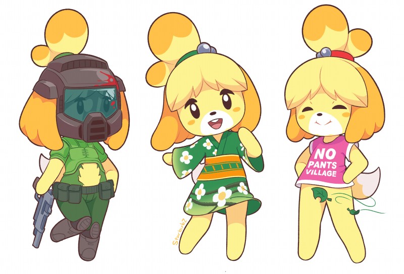 doom slayer and isabelle (animal crossing and etc) created by starbirbz