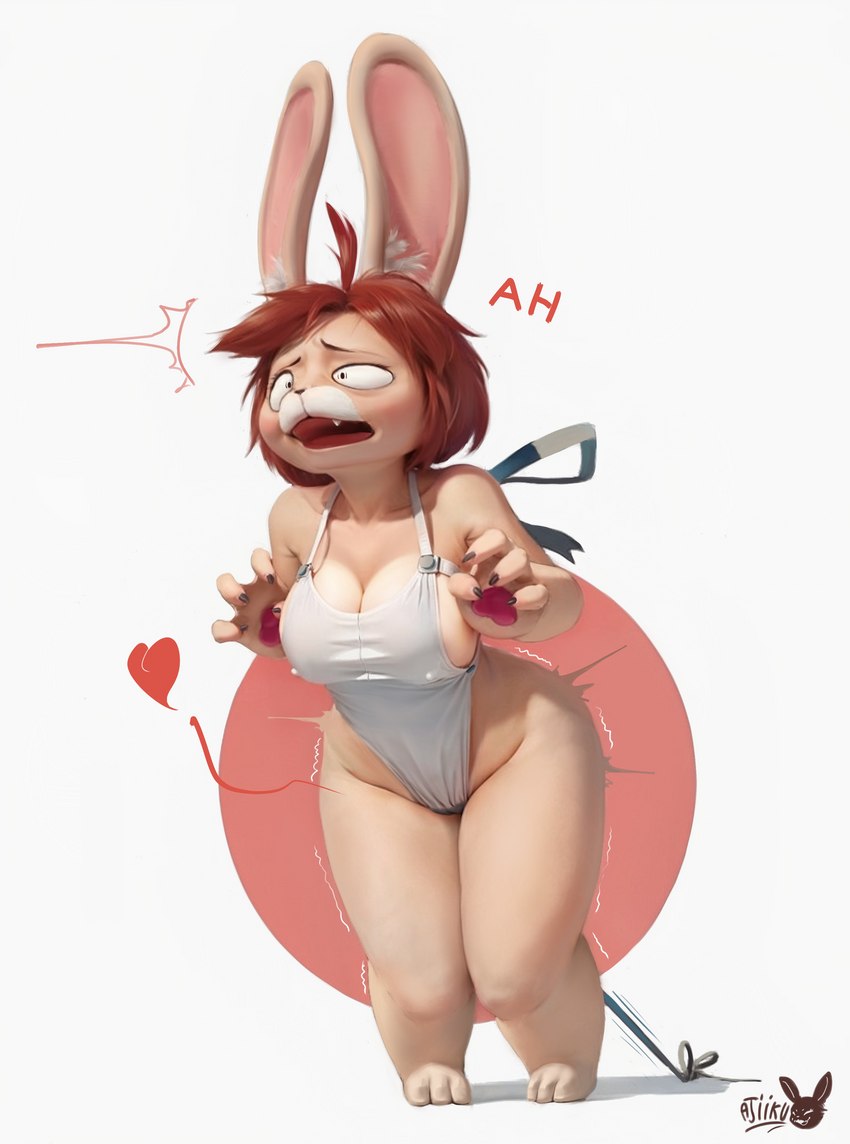 anthro apron apron_only bdsm big_breasts bondage bound breasts clothing female nipples simple_background solo standing stretched_clothing surprised_expression thick_thighs white_background ajiikuo punny_(ajiikuo) lagomorph leporid mammal rabbit absurd_res hi_res