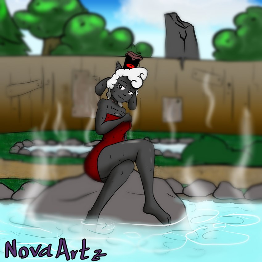 female hot_spring mostly_nude simple_background simple_coloring sitting solo towel towel_wrap water novaarts cult_of_the_lamb massive_monster_(studio) lamb_(cult_of_the_lamb) bovid caprine mammal sheep 1:1 digital_drawing_(artwork) digital_media_(artwork) shaded simple_shading