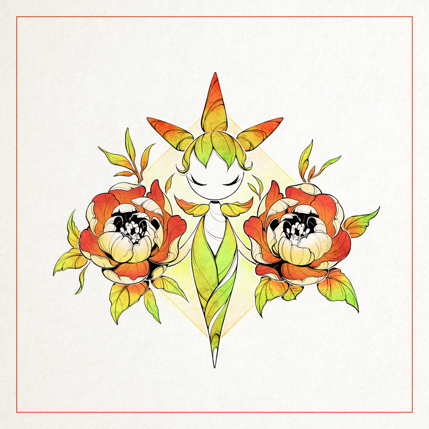 3_horns ambiguous_gender armor eyes_closed flower flower_hands front_view green_body green_hair green_horn hair horn leaf leaf_hair mouthless multi_horn multicolored_body multicolored_horn noseless pauldron plant plant_hair pseudo_hair red_flower red_horn simple_background solo two_tone_horn white_background gael_chauvet nintendo pokemon elemental_creature flora_fauna generation_3_pokemon pokemon_(species) roselia 1:1 2019 colored digital_drawing_(artwork) digital_media_(artwork) english_description full-length_portrait hi_res portrait shaded