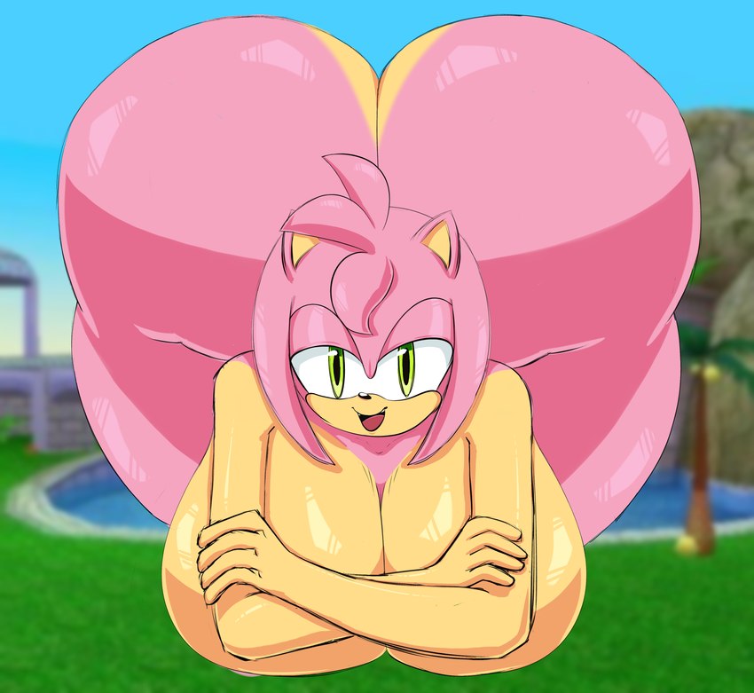 anthro ass_up big_breasts big_butt breasts butt female fur green_eyes huge_breasts huge_butt huge_thighs hyper hyper_butt looking_at_viewer nude pink_body pink_fur solo thick_thighs wide_hips rougethedaisy sega sonic_the_hedgehog_(series) amy_rose eulipotyphlan hedgehog mammal absurd_res hi_res