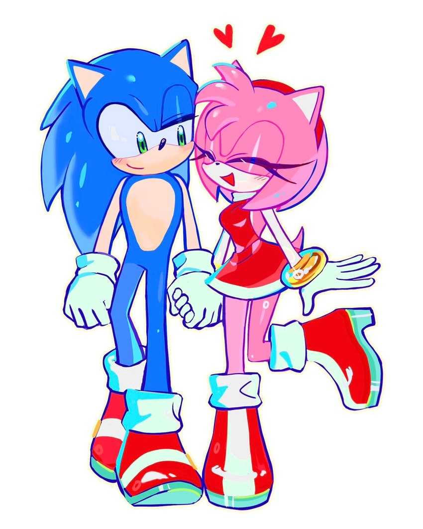 anthro blue_body blue_fur blush clothing duo eyes_closed female fur gloves green_eyes hand_holding handwear heart_symbol male male/female micro_calves micro_legs micro_thighs narrow_hips pink_body pink_fur simple_background smile tail thin_calves thin_legs thin_thighs white_background hhhh_0103 sega sonic_the_hedgehog_(series) amy_rose sonic_the_hedgehog eulipotyphlan hedgehog mammal hi_res