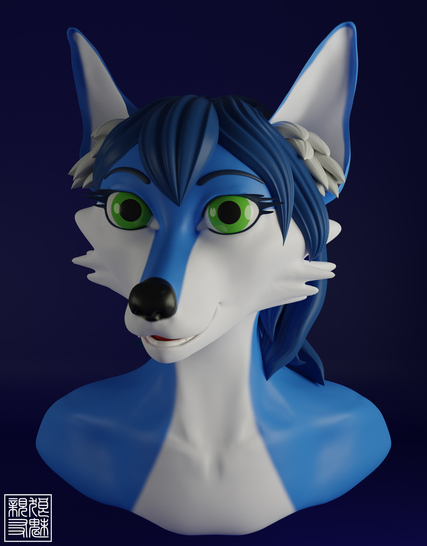 anthro bare_shoulders female sculpt smile smiling_at_viewer solo shinyuu nintendo canid canine fox mammal 3d_(artwork) bust_portrait digital_media_(artwork) hi_res portrait