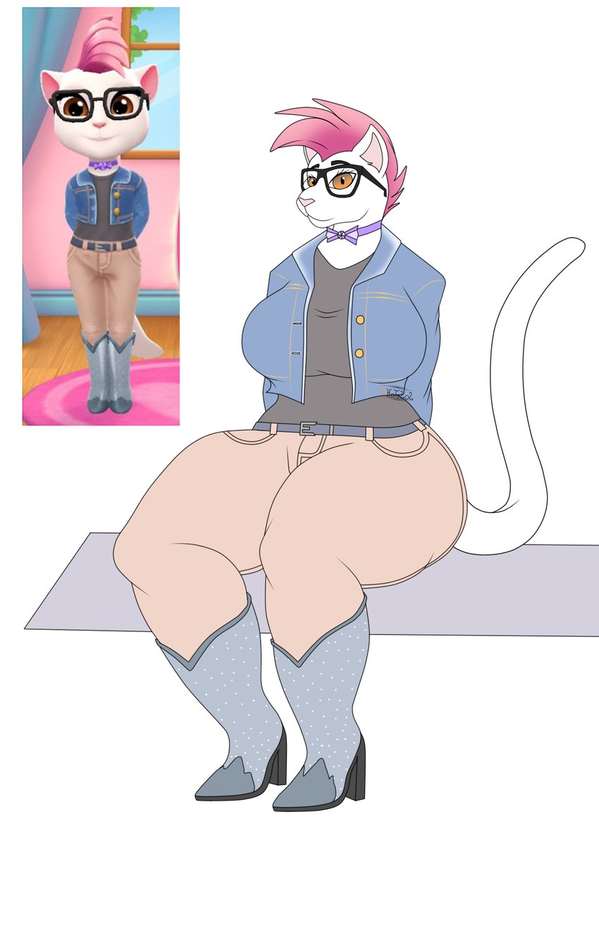 anthro belt big_breasts big_butt boots breasts butt clothed clothing eyewear female footwear glasses high_heeled_boots high_heels jacket looking_at_viewer mohawk shoes solo thick_thighs topwear wide_hips photolol.03 my_talking_angela talking_tom_and_friends talking_angela felid feline mammal flat_colors hi_res