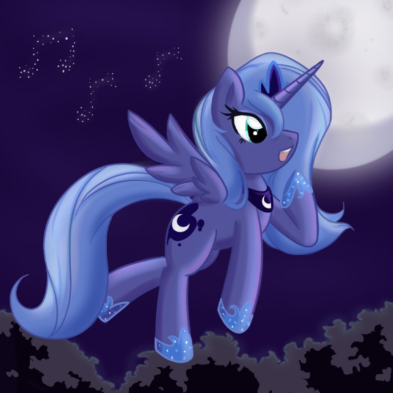 blue_body blue_eyes blue_feathers blue_hair crown cutie_mark feathered_wings feathers female feral flying hair headgear horn moon night outside quadruped sky solo star tail wings bamboodog friendship_is_magic hasbro my_little_pony mythology princess_luna_(mlp) equid equine mammal mythological_creature mythological_equine winged_unicorn 1:1 2011 cool_colors