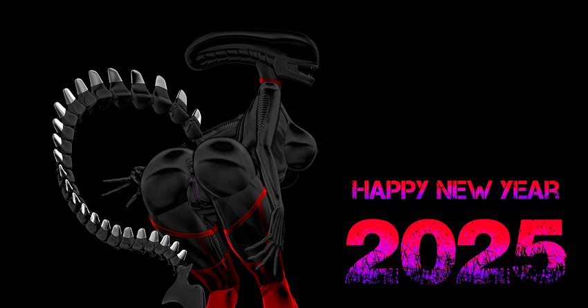 anthro anus athletic athletic_female breasts butt choker clothing female genitals holidays jewelry legwear necklace nipples presenting presenting_anus presenting_hindquarters presenting_pussy pussy seductive smile solo tail tights setayad alien_(franchise) new_year new_year_2025 alien xenomorph 2025 absurd_res hi_res