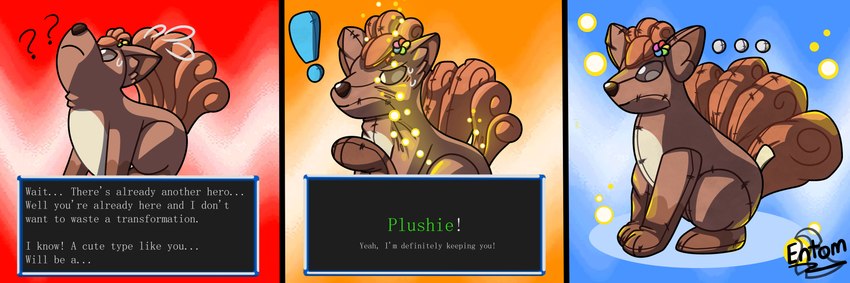 brown_eyes dialogue exclamation_point female feral feral_to_inanimate forced forced_transformation fur inanimate_transformation multi_tail orange_body orange_fur plushie plushification question_mark simple_background solo species_transformation tail text transformation transformation_sequence entom nintendo pokemon pokemon_mystery_dungeon spike_chunsoft kite_(entom) animate_inanimate canid canine fox generation_1_pokemon mammal pokemon_(species) vulpix 3:1 absurd_res comic english_text hi_res sequence