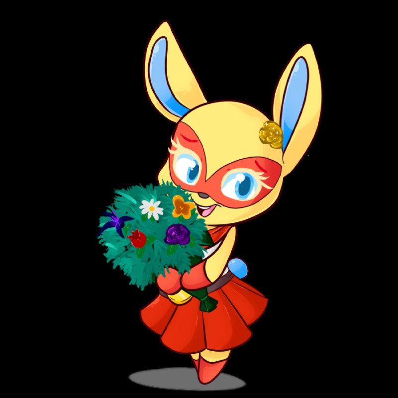 anthro blue_eyes bouquet female flower looking_at_viewer mask plant solo lustrous-dreams animal_crossing nintendo mira_(animal_crossing) lagomorph leporid mammal rabbit 1:1 alpha_channel