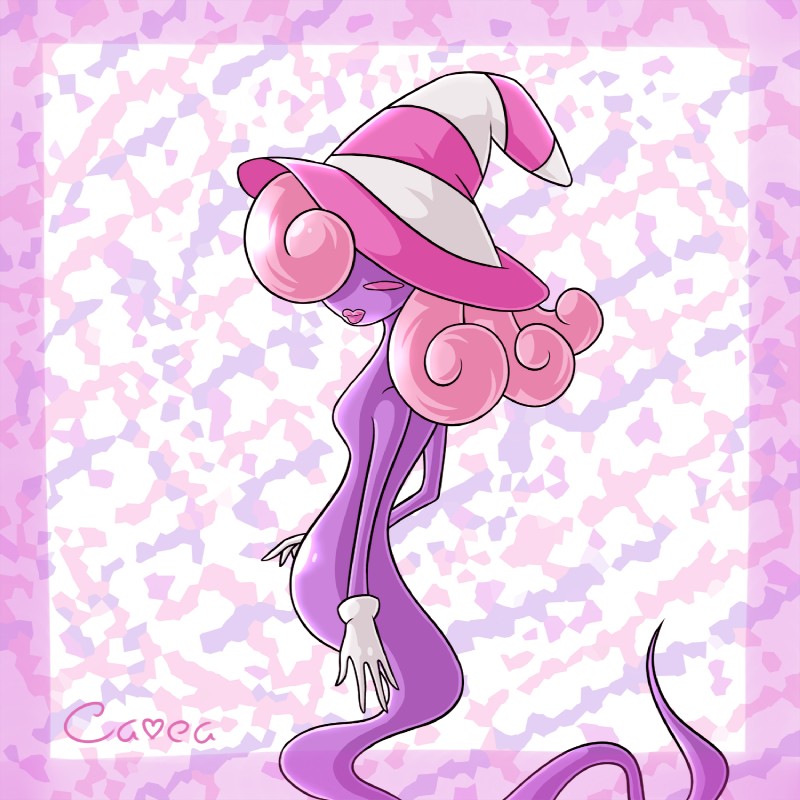 blush clothing female hair hair_over_eyes hat headgear headwear legless not_furry pink_hair solo witch_hat cavea mario_bros nintendo paper_mario vivian_(mario) ghost humanoid shadow_siren spirit 1:1 hi_res