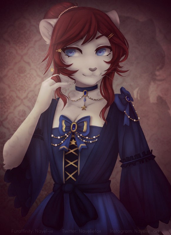 5_fingers anthro blue_eyes breasts brown_hair clothed clothing eyelashes female fingers hair smile solo standing nayel-ie domestic_cat felid feline felis mammal 2019 absurd_res digital_media_(artwork) hi_res