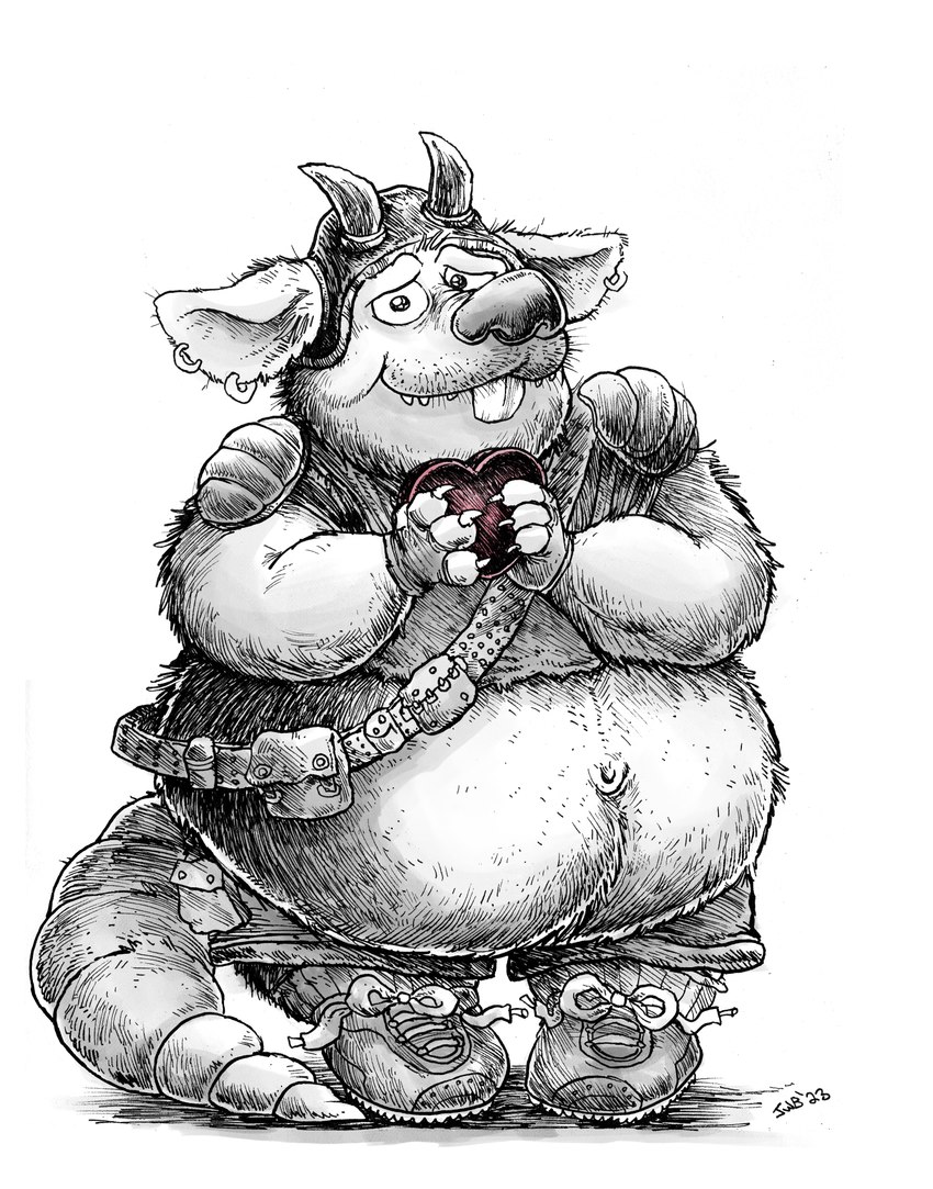 anthro armor belly big_belly big_tail bottomwear buckteeth candy chocolate clothing crop_top dessert ear_piercing ear_ring ears_down food footwear headgear heart_symbol helmet holding_object holidays huge_belly huge_tail looking_at_viewer male midriff navel overweight overweight_anthro overweight_male piercing pivoted_ears pleading_eyes ring_piercing shirt shoelaces shoes shorts shoulder_pads simple_background smile smiling_at_viewer solo tail teeth thick_tail topwear viking_helmet jwbalsley sally_and_the_stompers valentine's_day stinky_the_rat mammal murid murine rat rodent 2023 hi_res