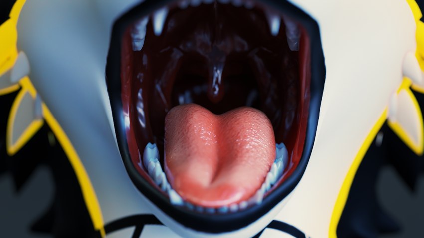 anthro black_body male mouth_shot open_mouth solo throat uvula white_body yellow_body azerta56 blender_cycles amexor_(azerta56) rexouium 16:9 2024 3d_(artwork) 4k absurd_res blender_(artwork) digital_media_(artwork) hi_res widescreen