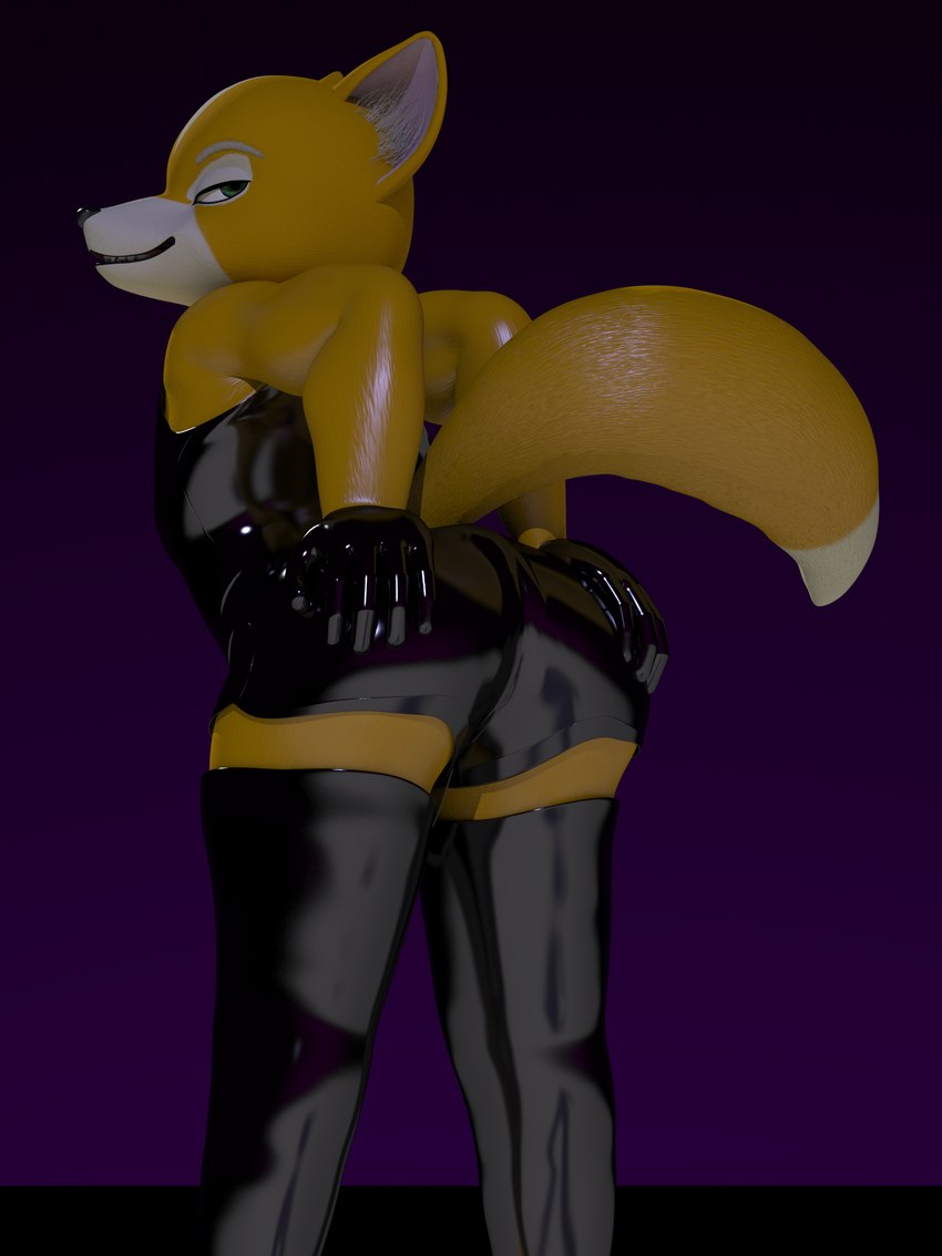 anthro clothed clothing fur gloves handwear latex latex_clothing male rubber_clothing shirt simple_background smile solo tail topwear themeshow101 nintendo star_fox fox_mccloud canid canine fox mammal 3:4 3d_(artwork) absurd_res digital_media_(artwork) hi_res