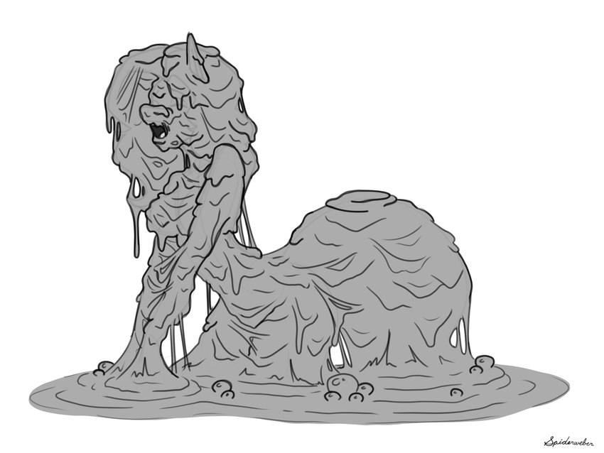 anthro breasts bubble dirty eyes_closed female hair mud mud_covered nude open_mouth solo sticky wam spiderweber equid equine mammal 4:3 absurd_res hi_res monochrome sketch