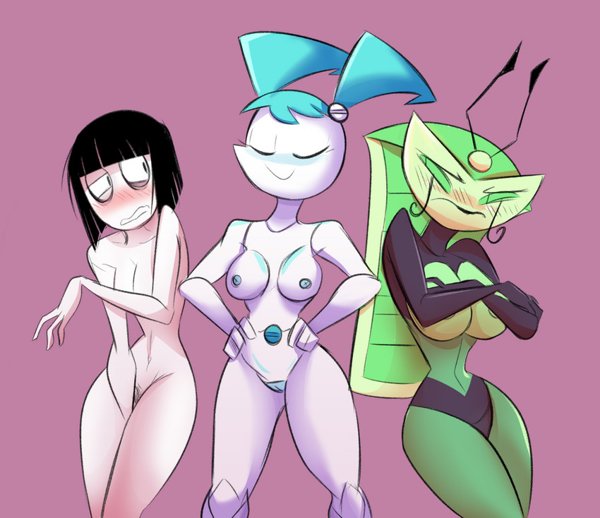 blush breasts casual_nudity crossed_arms embarrassed female genitals group joints machine navel nipples not_furry nude pussy unusual_navel herny my_life_as_a_teenage_robot nickelodeon creepy_susie jenny_wakeman vexus human humanoid mammal robot archived_source