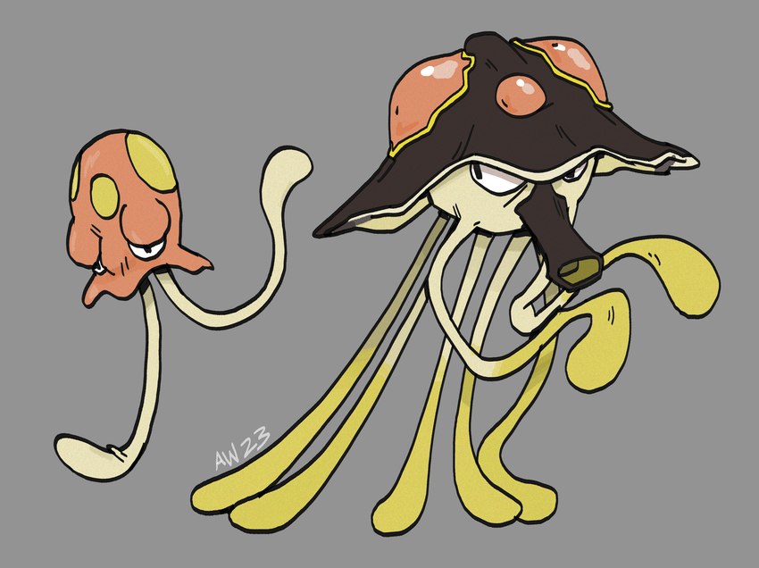 2_tentacles 7_tentacles ambiguous_gender duo grey_background looking_at_another orange_body orange_skin pale_skin simple_background snout tentacle_legs tentacles corantus nintendo pokemon cnidarian generation_9_pokemon jellyfish marine medusozoan pokemon_(species) toedscool toedscruel 2023 absurd_res digital_drawing_(artwork) digital_media_(artwork) hi_res signature