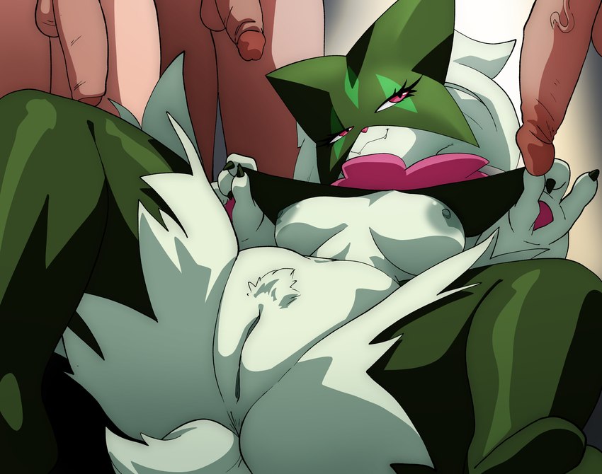 anthro anthro_focus anus areola breasts faceless_character faceless_human faceless_male female female_focus foreskin fur genitals green_areola green_body green_fur green_nipples group human_on_anthro humanoid_genitalia humanoid_penis interspecies male male/female nipples penis pink_eyes pokephilia presenting presenting_breasts pussy smile solo_focus inker_comics nintendo pokemon generation_9_pokemon human mammal meowscarada pokemon_(species) 2025 absurd_res hi_res