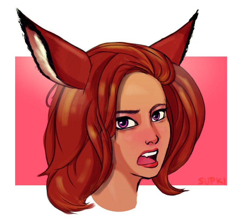 female fluffy pink_eyes solo supki artemis_(temixart) animal_humanoid canid canine fox humanoid mammal