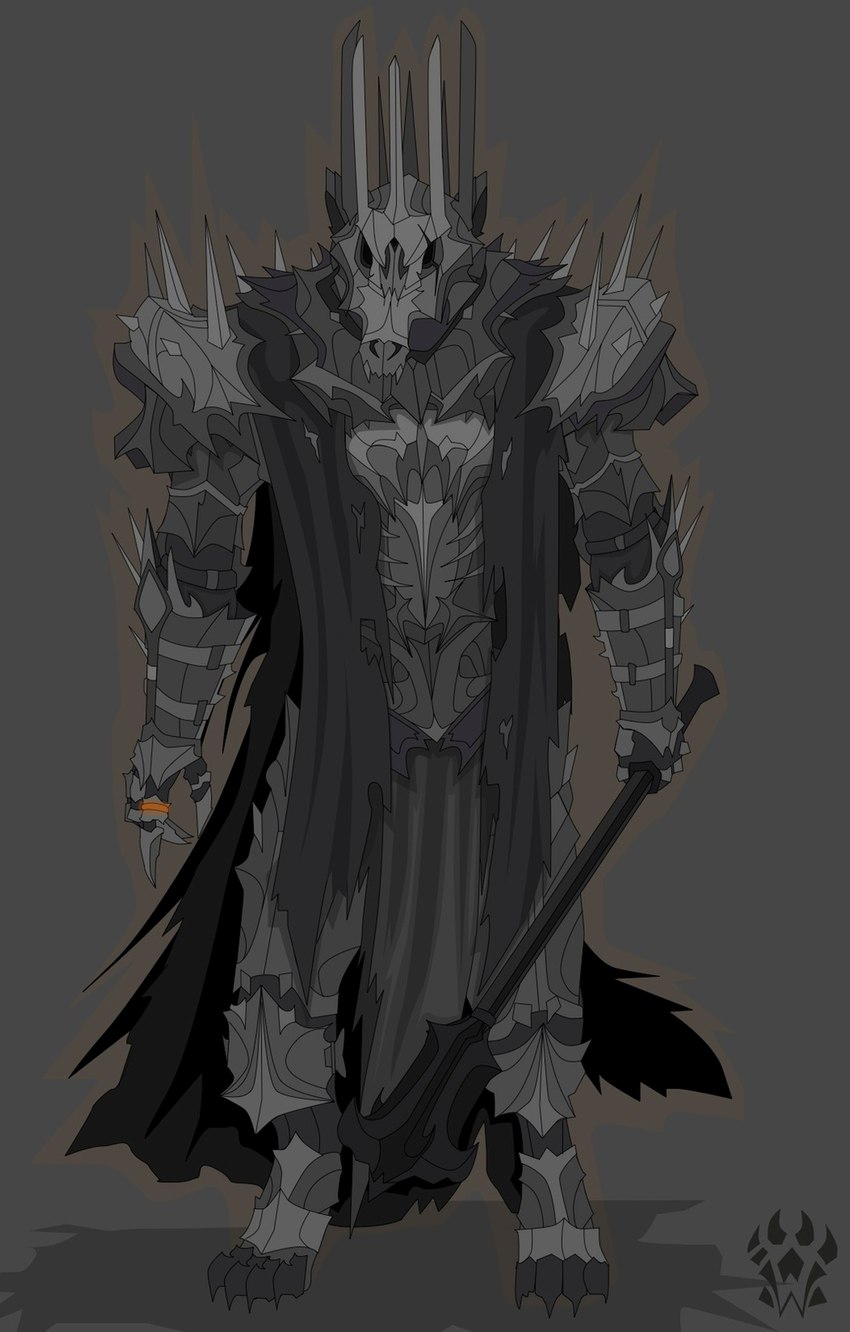 alternate_species anthro armor biped cape claws clothed clothing fully_clothed furgonomics grey_background headgear helmet mace male melee_weapon ring simple_background solo standing the_one_ring weapon wolfdawg j._r._r._tolkien middle-earth_(tolkien) the_lord_of_the_rings sauron_(tolkien) ainur canid canine canis mammal wolf 2017 digital_media_(artwork) hi_res