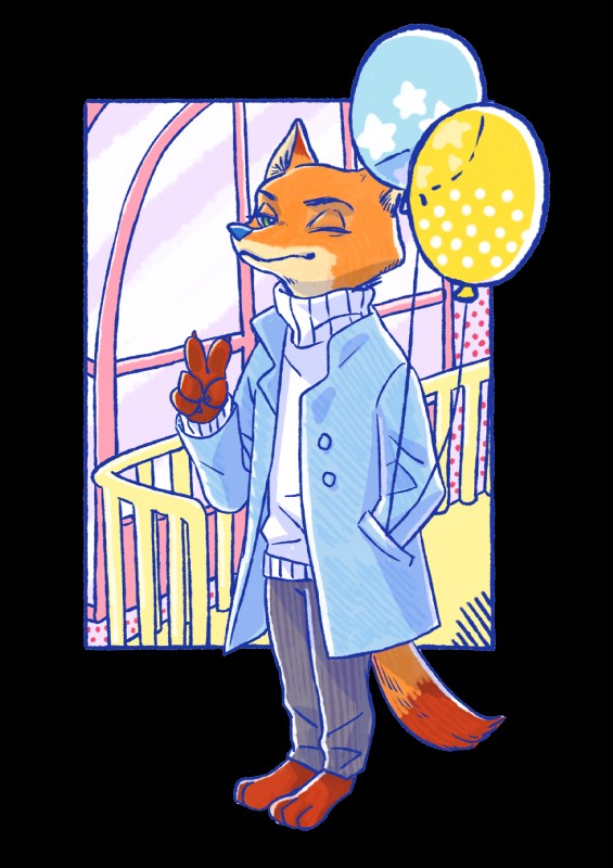 anthro balloon clothed clothing fur green_eyes inflatable male one_eye_closed orange_body orange_fur pattern_balloon print_balloon rounded_star_polygon solo spotted_balloon star star_balloon star_polygon star_print wink weketa disney zootopia nick_wilde canid canine fox mammal red_fox true_fox 2017 alpha_channel hi_res