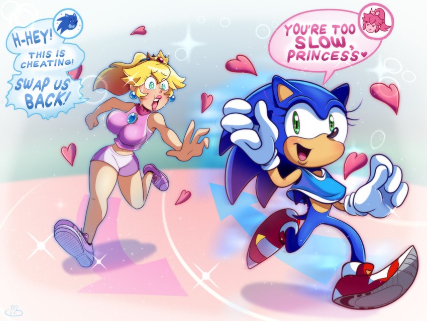 princess peach and sonic the hedgehog (sonic the hedgehog (series) and etc) created by lewdloaf