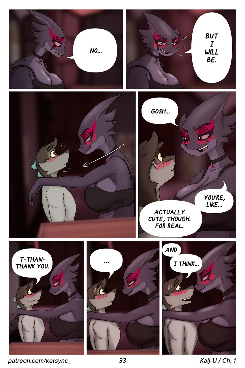 about_to_kiss blush blush_lines booth booth_seating bottomwear clothed clothing college_student denim denim_bottomwear denim_clothing dialogue female flirting jeans jewelry makeup male mascara pants purse restaurant running_makeup running_mascara sad shirt speech_bubble student substance_intoxication text topwear kersync godzilla_(series) toho terra_(kersync) zill_(kersync) zilla hybrid kaiju monster muto_(godzilla) 2025 2:3 absurd_res comic english_text hi_res multiple_scenes story url