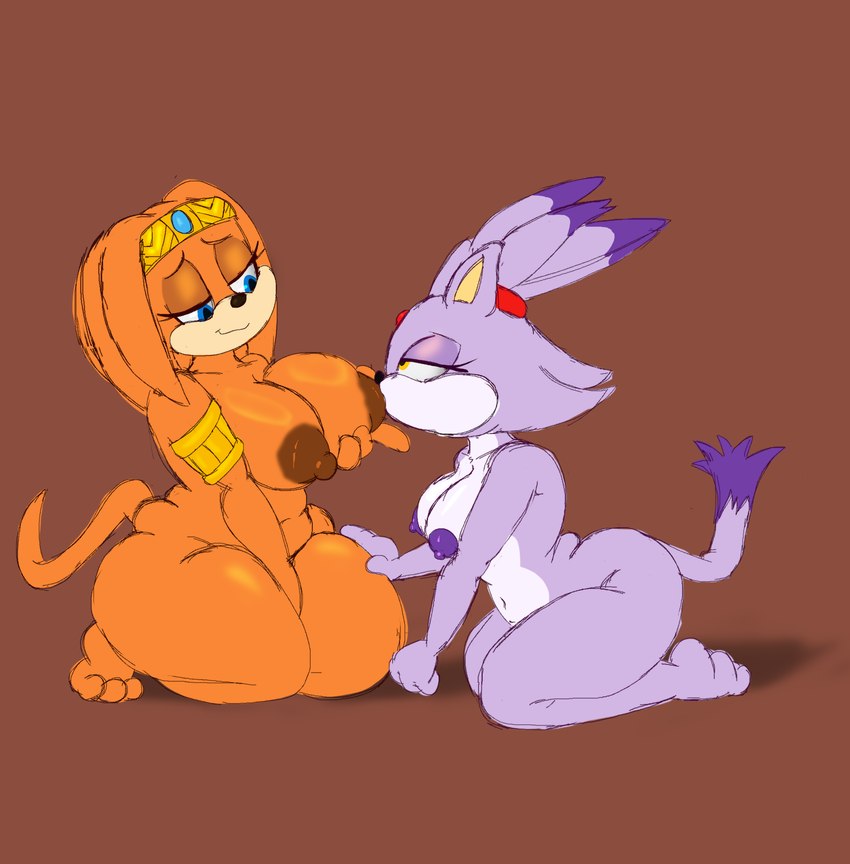 anthro areola bedroom_eyes breasts brown_areola brown_nipples duo female female/female narrowed_eyes nipple_fetish nipple_play nipple_suck nipples purple_areola purple_nipples seductive sucking thick_thighs fuzefurry sega sonic_adventure sonic_the_hedgehog_(series) blaze_the_cat tikal_the_echidna echidna felid feline mammal monotreme absurd_res hi_res