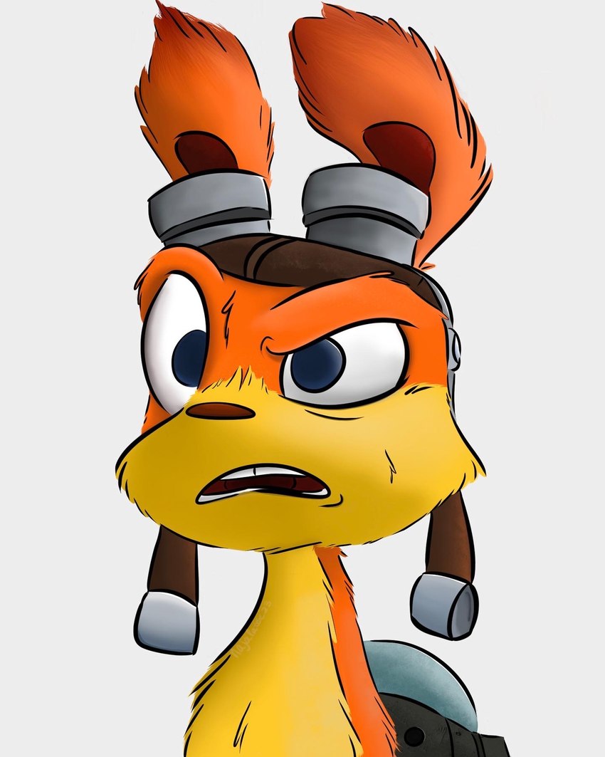 blue_eyes confusion eyewear eyewear_on_head feral fur goggles goggles_on_head male orange_body orange_fur semi-anthro simple_background solo white_background najalatte jak_and_daxter naughty_dog sony_corporation sony_interactive_entertainment daxter mammal mustelid ottsel 4:5 digital_media_(artwork) hi_res