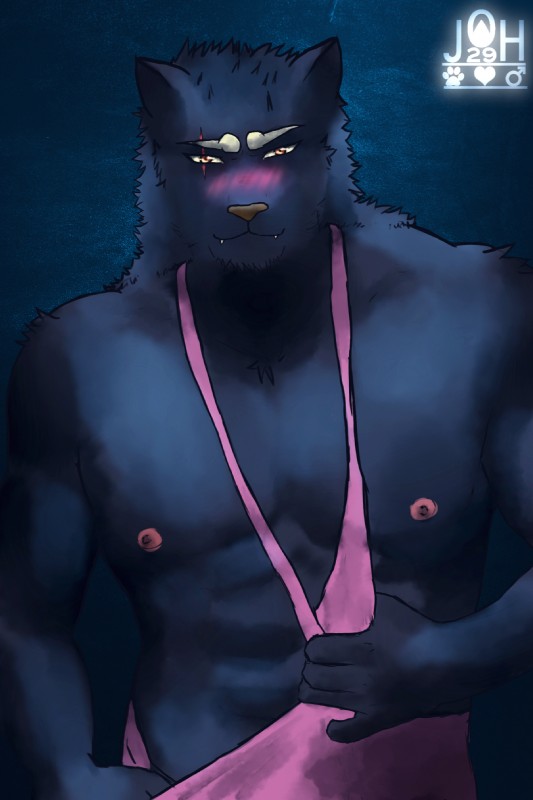 abs anthro biceps big_muscles black_body black_fur blush bottomwear brown_eyes butt clothed clothing front_view fur hair heart_symbol looking_at_viewer male melanistic muscular muscular_anthro muscular_male nipples partially_clothed pecs pink_bottomwear pink_clothing pink_topwear pose skimpy smile solo topwear wrestling_singlet joh29 aru felid mammal pantherine 2013 2:3 digital_media_(artwork) half-length_portrait hi_res portrait