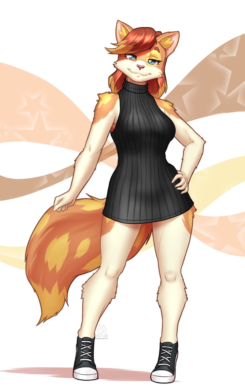 5_fingers anthro blue_eyes breasts clothed clothed_anthro clothed_female clothing female fingers footwear front_view fur hair hand_on_hip looking_at_viewer orange_body orange_fur orange_hair orange_tail shoes simple_background solo standing tail white_background mykegreywolf domestic_cat felid feline felis mammal 2025 absurd_res digital_media_(artwork) hi_res