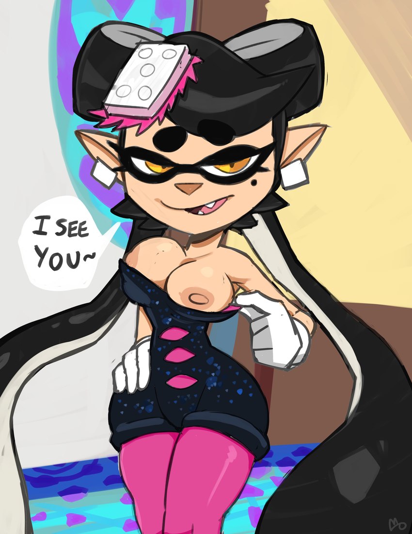 breasts clothed clothing dialogue exposed_breasts female flashing gloves hand_on_hip handwear humanoid_pointy_ears nipples pointy_ears pseudo_hair solo tentacle_hair tentacles text monamania nintendo splatoon callie_(splatoon) animal_humanoid cephalopod cephalopod_humanoid humanoid inkling marine marine_humanoid mollusk mollusk_humanoid 2023 absurd_res english_text hi_res portrait three-quarter_portrait