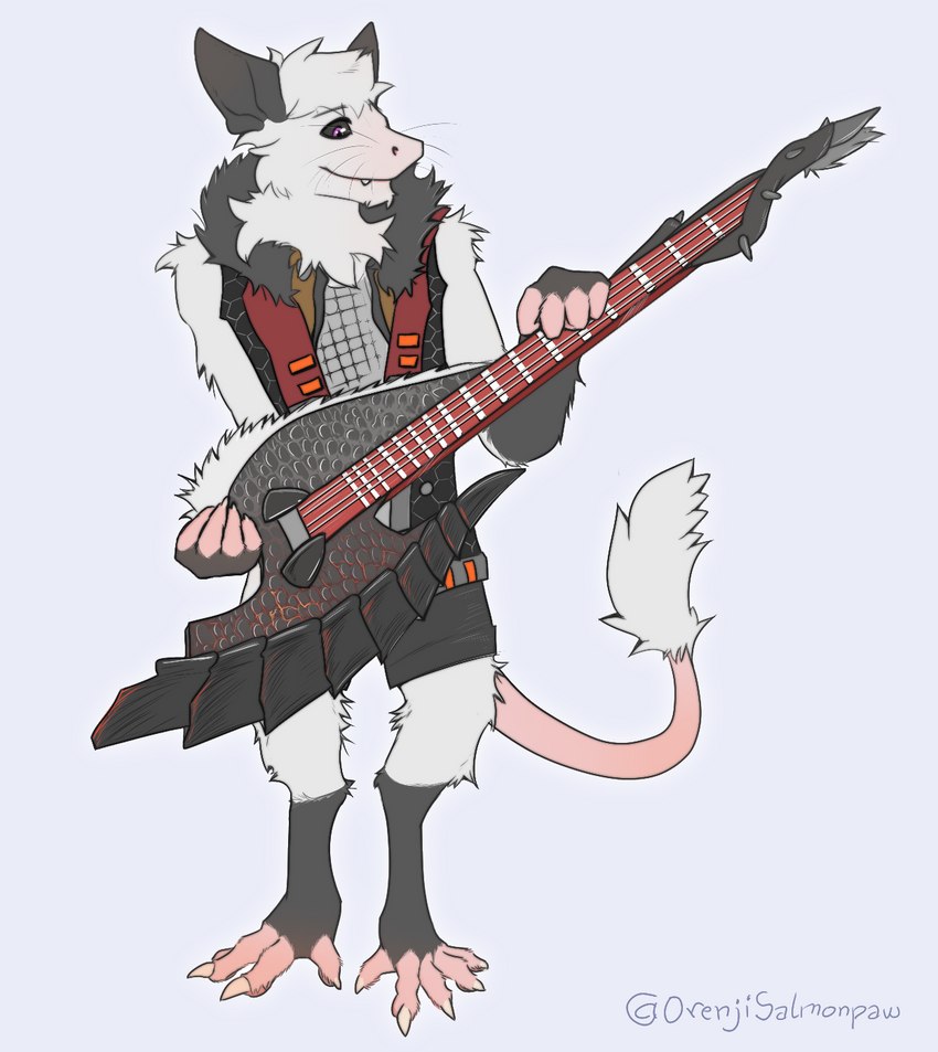 anthro claws fingers hunting_horn leg_markings male markings musical_instrument paws prehensile_tail socks_(marking) solo tail tail_tuft toe_claws tuft conditional_dnp orenjisalmonpaw capcom monster_hunter american_opossum hybrid mammal marsupial sergal hi_res