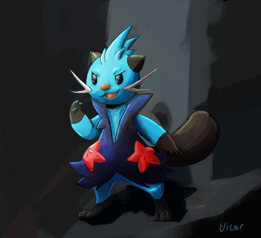 blue_body fur open_mouth simple_background solo tongue whiskers lunarthunderstorm vicar nintendo pokemon fan_character dewott generation_5_pokemon pokemon_(species) 2020 absurd_res digital_media_(artwork) digital_painting_(artwork) hi_res