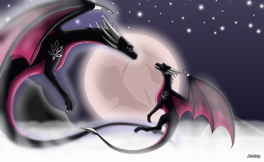 claws cloud dream duo female feral flying happy horn moon multi_horn night size_difference sky star tail wings zilonking activision mythology spyro_the_dragon corrupt_cynder cynder dragon mythological_creature mythological_scalie scalie 2025 comic digital_media_(artwork) hi_res