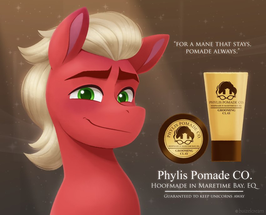 advertisement eyebrows feral fur green_eyes looking_at_viewer male red_body red_fur smile smiling_at_viewer solo text bcpony hasbro mlp_g5 my_little_pony sprout_cloverleaf_(mlp) earth_pony equid equine horse mammal pony bust_portrait english_text hi_res portrait