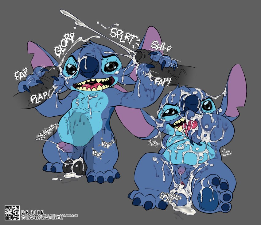abdominal_bulge anal anal_penetration anthro anus blue_nose bodily_fluids bukkake butt cum cum_drip cum_dripping_from_penis cum_everywhere cum_from_ass cum_in_ass cum_in_mouth cum_inside cum_on_belly cum_on_body cum_on_butt cum_on_chest cum_on_face dildo dildo_in_ass dildo_insertion dildo_sitting disembodied_penis double_handjob drinking drinking_cum dripping ejaculation feral foreskin gaping gaping_anus genital_fluids genitals group group_sex handjob handjob_while_penetrated humanoid_genitalia humanoid_penis internal licking_cum male male/male messy object_in_ass onomatopoeia penetration penile penis qr_code sex sex_toy sex_toy_in_ass sex_toy_insertion silhouette solo_focus sound_effects teeth_showing text threesome conditional_dnp draite disney lilo_and_stitch stitch_(lilo_and_stitch) alien experiment_(lilo_and_stitch)
