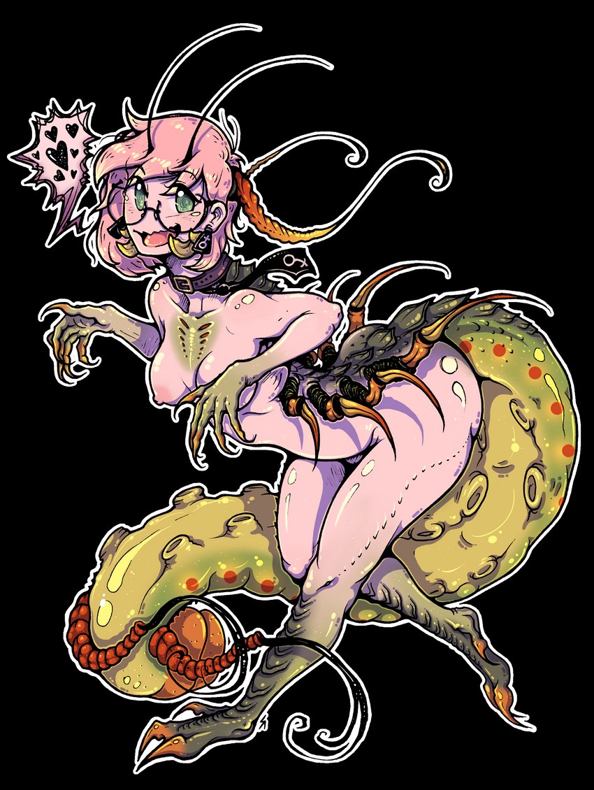 breasts claws ear_piercing ear_ring eyewear feelers female glasses larva monster_girl_(genre) necktie piercing ring_piercing simple_background solo teratophilia transparent_background shon2 arthropod caterpillar centipede humanoid hybrid insect myriapod absurd_res alpha_channel hi_res