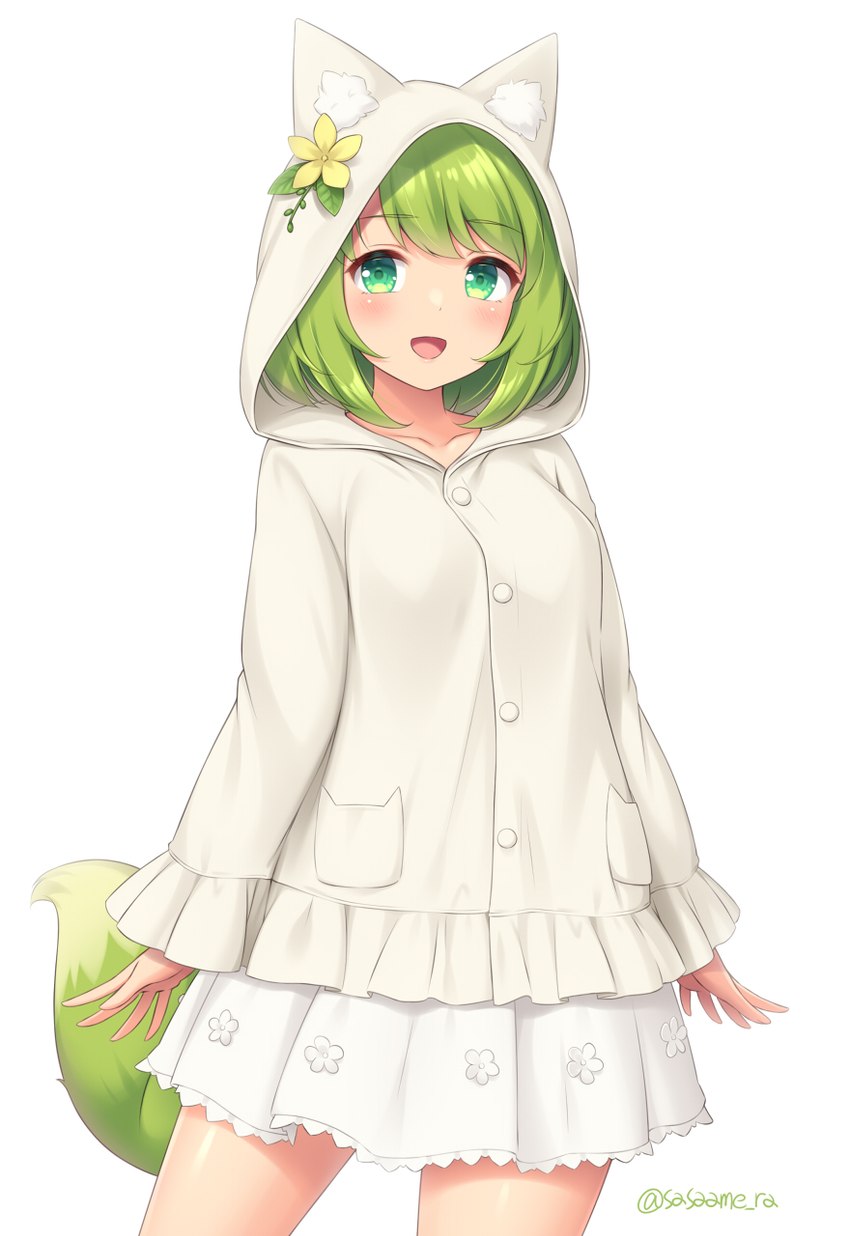 alternative_fashion clothed clothing female furgonomics green_eyes green_hair hair hoodie j-fashion lolita_(fashion) shiro_lolita simple_background solo topwear white_background sand-rain animal_humanoid canid canid_humanoid canine canine_humanoid fox_humanoid humanoid mammal mammal_humanoid 2021 hi_res